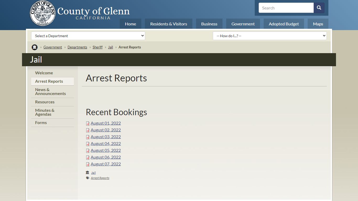 Arrest Reports | County of Glenn